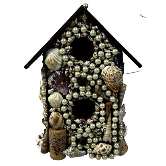 Handcrafted | Accents | Sea Shells And Corks Assemblage Bird House ...